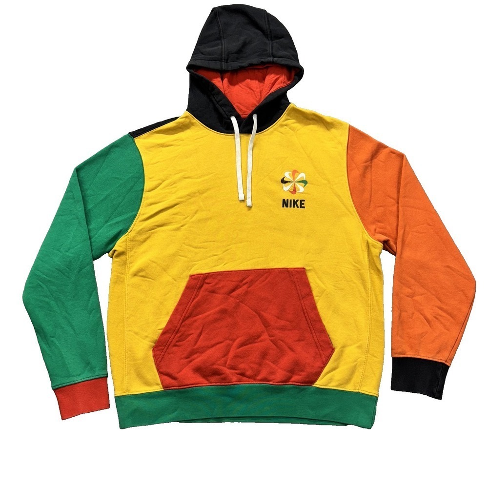 Nike Hoodie Mens Medium Retro Pullover CQ7191-739 Multicolor Black Yellow Green‎